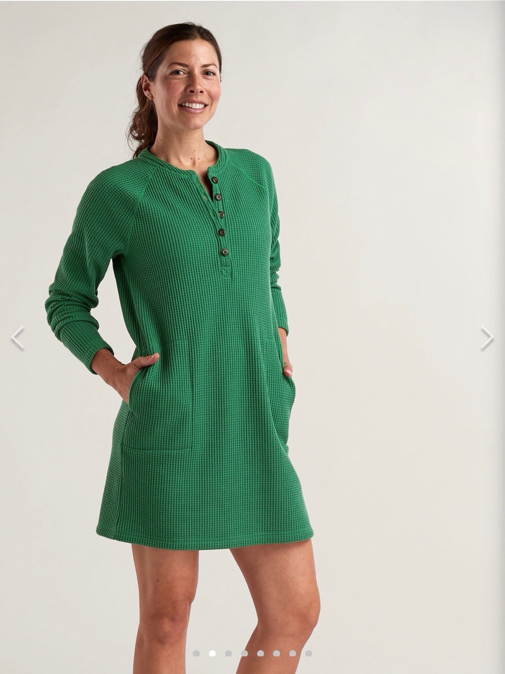 Toad&Co Green Waffle Knit Henley Dress - Long Sleeve Size M